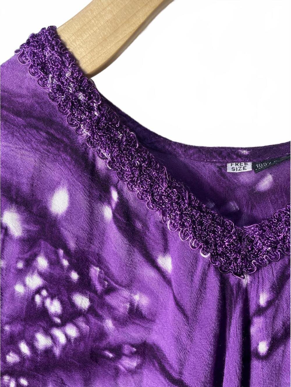 Tie Dye Dress Women's OS Purple Embroidered Bohemian Hippie - Picture 4 of 8